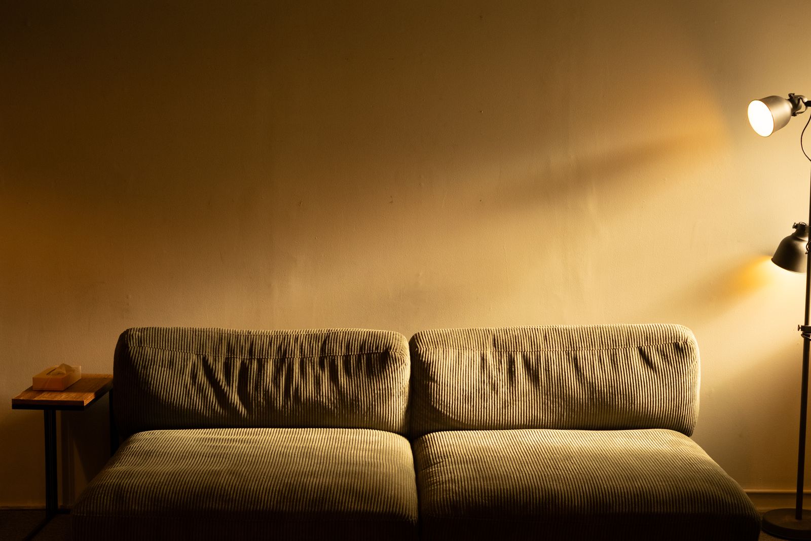 Warm residential living area illuminated for evening use