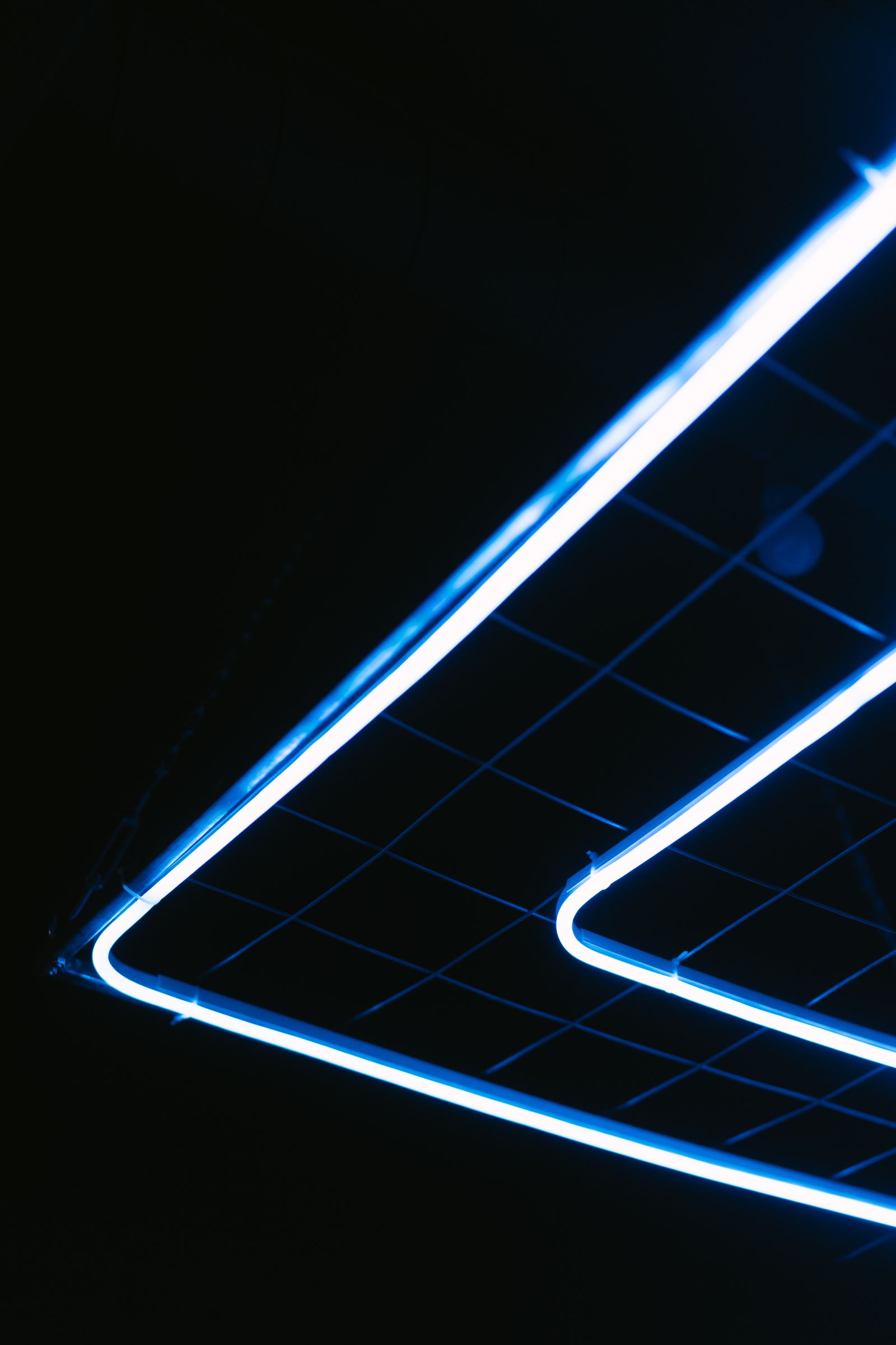 Close view of illuminated linear LED strips