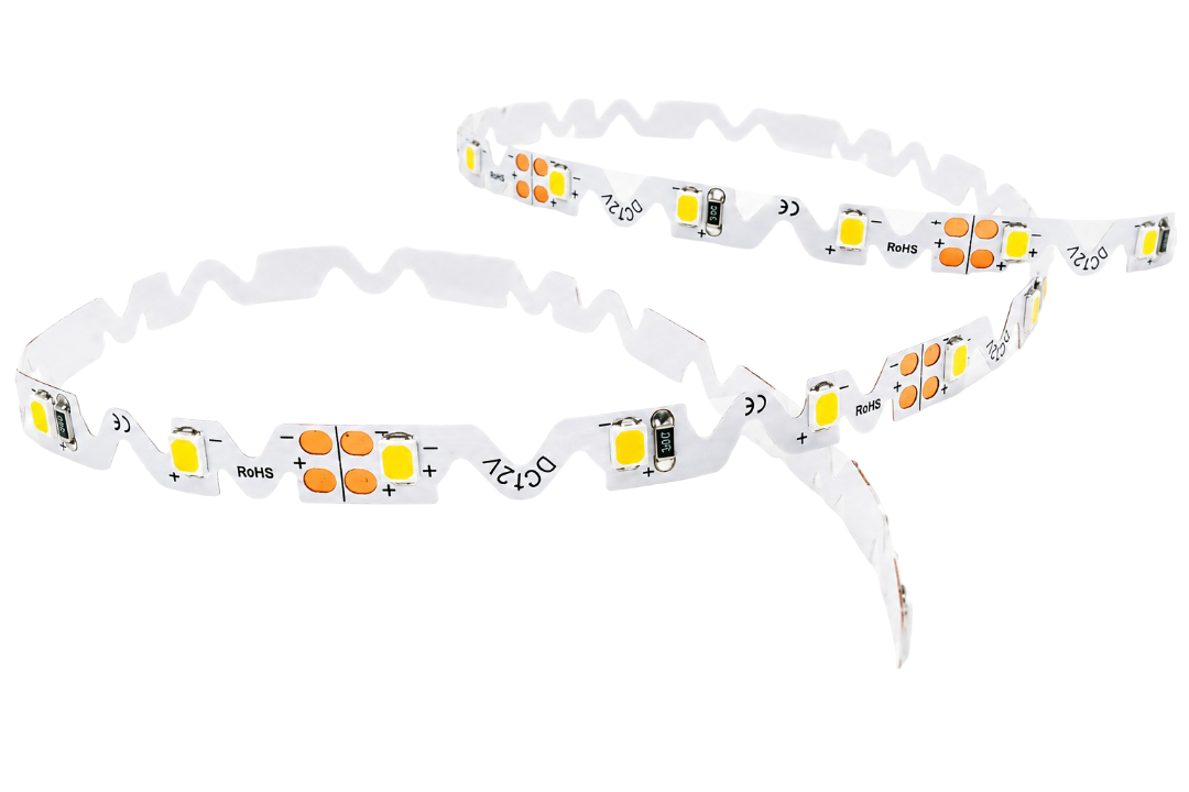 Close view of illuminated linear LED strips