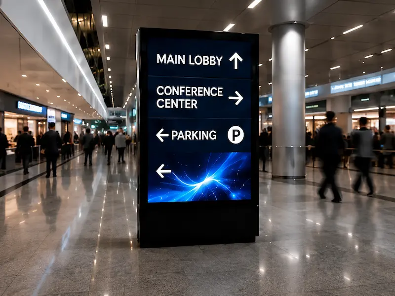 Digital LED directory display in a building lobby