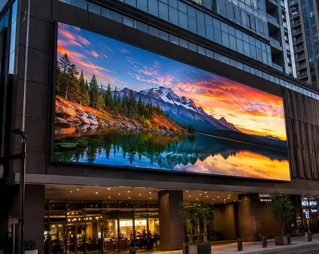 Large LED video wall on a building exterior